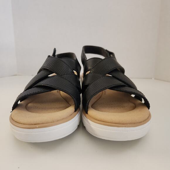 Clarks Jillian Spring Wedge Sandal, Black Leather, 7.5 Medium - Picture 6 of 11